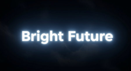 Glowing "Bright Future" text on dark backgroundの写真素材
