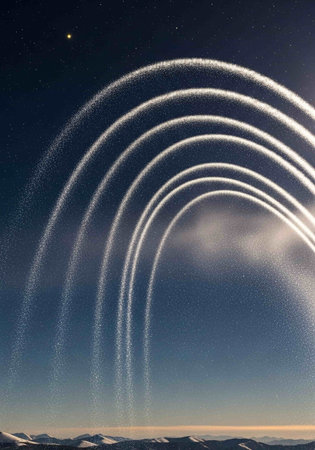 Fountain in the night starry sky, closeup of photoの写真素材