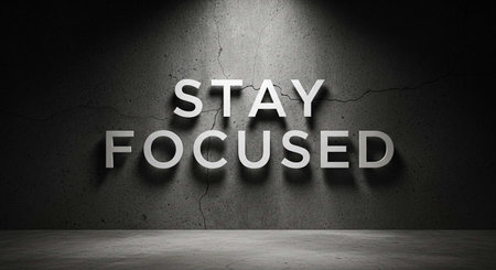 Motivation concept: White Stay Focused on wall background, 3D renderingの写真素材