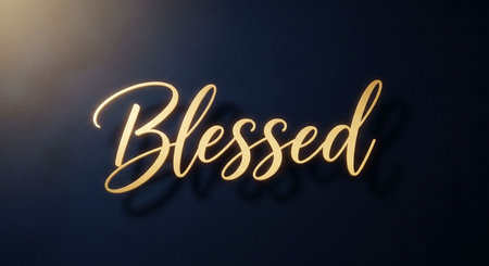 Blessed written in golden letters on a dark background. Handwritten lettering.の写真素材