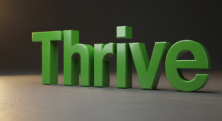 3D rendering of the word thrive on a dark background.の写真素材