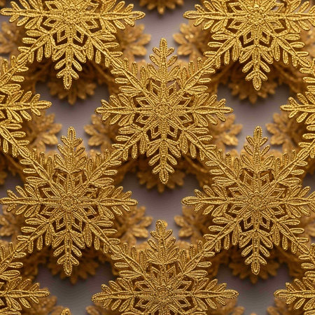 Christmas snowflakes background. Golden snowflakes on a gray backgroundの写真素材