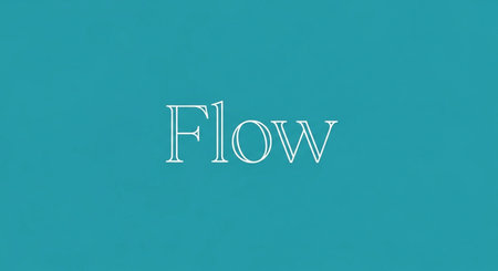 FlOW word on turquoise paper background. Flat lay.の写真素材