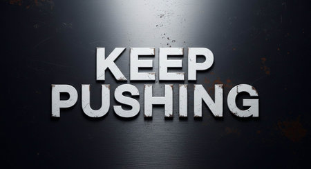Word Keep Pushing on a black background. 3D rendering.の写真素材