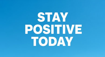 Stay Positive Today text on blue sky. Motivational background.の写真素材