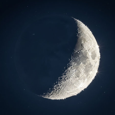 Half moon in the night sky with stars.の写真素材