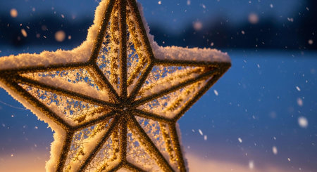 christmas star in the snow, winter background, christmas backgroundの写真素材
