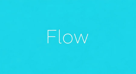 The word Flow is written in white letters on a blue background.の写真素材