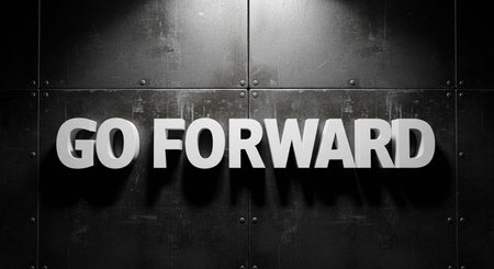 Go forward sign on the old metal wall. 3D rendering.の写真素材