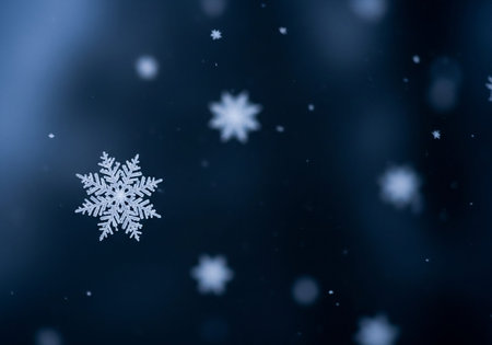 snowflakes on a dark blue background close-up.の写真素材