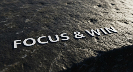 FOCUS & WIN sign on stone. 3D rendering.の写真素材
