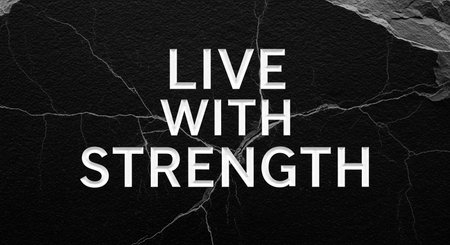 Live with strength. Motivational quote on black textured backgroundの写真素材