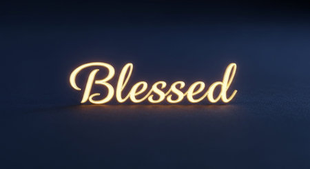 Blessed glowing neon sign on dark background. 3D renderingの写真素材