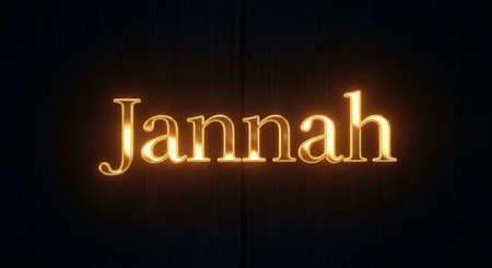Jannah written in neon light on a black wooden backgroundの写真素材