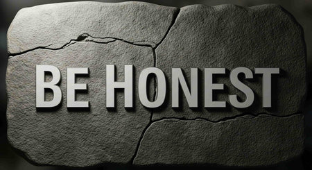The word "Be honest" written in stoneの写真素材