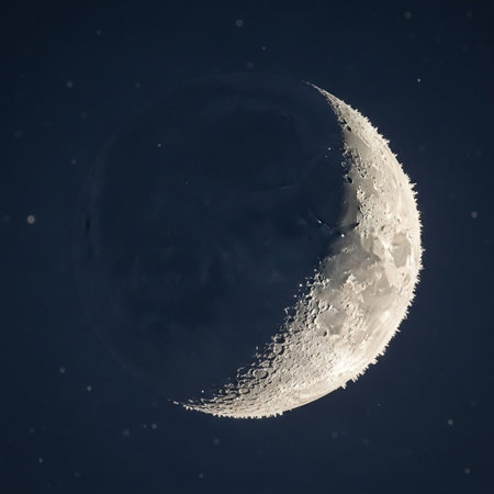 Half moon in the night sky with stars.の写真素材