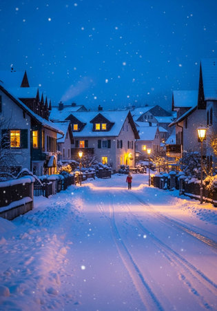 Beautiful winter night in the old town of Alsace, Franceの写真素材