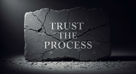 Conceptual image depicting a rock with the words Trust the magic processの写真素材