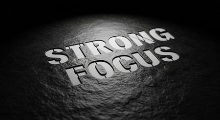Strong focus text on a black background. 3D rendering.の写真素材