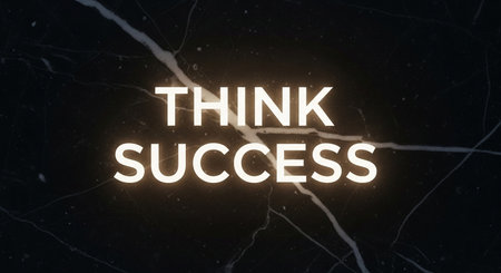 3D rendering of the word Think Success written on a black marble backgroundの写真素材