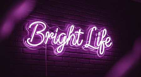 Neon signboard on brick wall background. 3D rendering.の写真素材