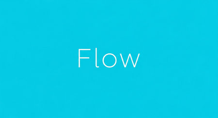 Word FLOW on a blue background. Flat lay, top view.の写真素材