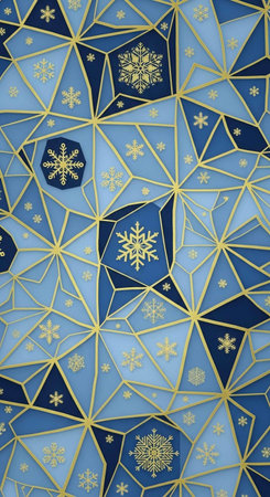3d illustration of blue and gold Christmas background with snowflakesの写真素材