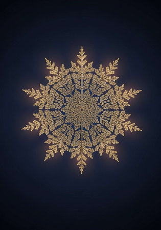 Gold snowflake on a dark blue background. Vector illustration for your designの写真素材