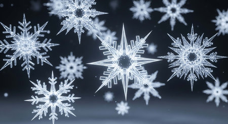 Abstract background with a variety of colorful snowflakes. Big and small.の写真素材