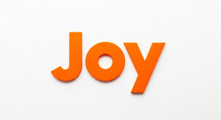 Orange paper cut word JOY on white background (clipping path)の写真素材