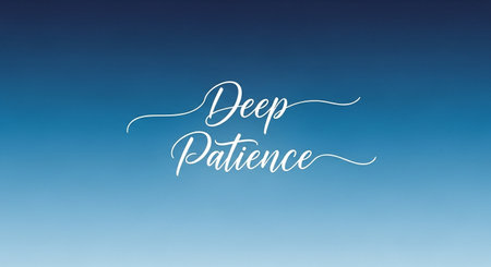 Deep Patience - hand lettering text on blue sky background.の写真素材