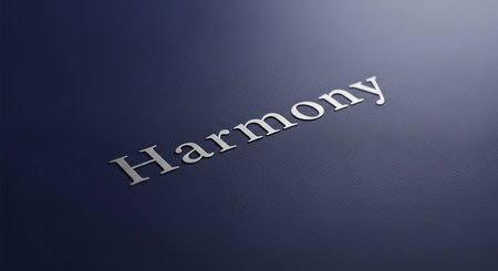 Harmony text on a blue background. 3D rendering.の写真素材