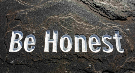 Be honest sign painted on a rock wall.の写真素材