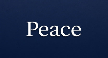 White word Peace on a blue background. Copy space for text.の写真素材