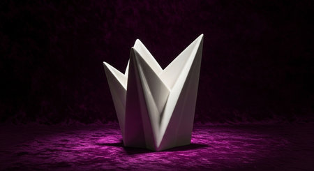 White origami object on a purple background. 3D rendering.の写真素材