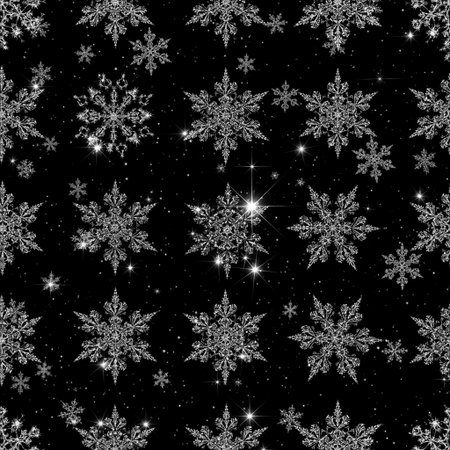 Snowflakes seamless pattern. Snowflakes on a black background.の写真素材