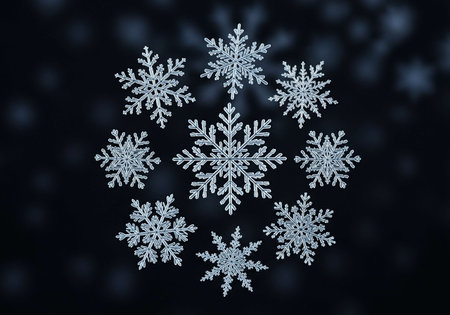 Snowflakes on a dark background. Christmas and New Year background.の写真素材