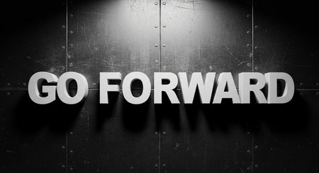 3D Illustration of the word Go forward on a metal wallの写真素材