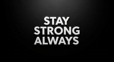 Stay Strong And Always - white 3D rendering text on black backgroundの写真素材