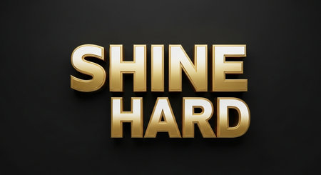 Shine Hard - Gold text on black background. 3D rendering.の写真素材