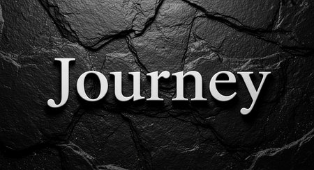 Journey word on black stone background. Top view, flat lay.の写真素材