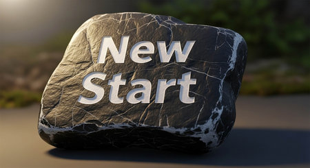 New Start - 3d rendering of a stone with the word New Startの写真素材
