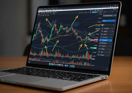 Laptop with stock market data on screen. Financial and trading concept.