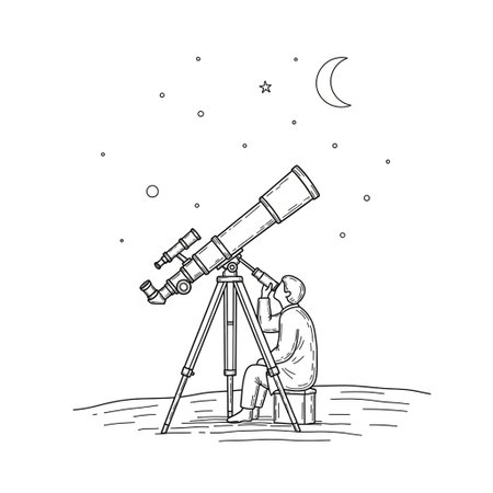 Telescope. Astronaut watching the stars. Vector hand drawn illustrationの写真素材