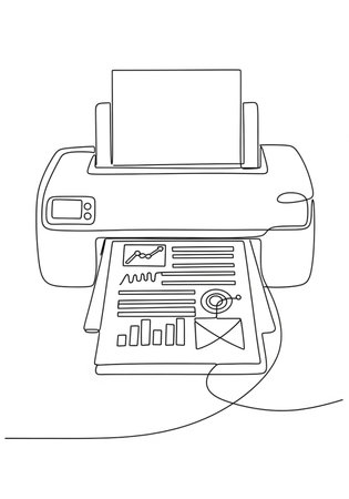 Continuous one single line drawing of printer icon. Vector illustration.