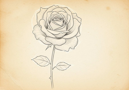 Hand drawn rose on old paper. Vintage style. Vector illustration.の写真素材