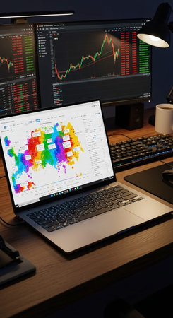 Stock market data on computer screen. Business and finance concept. 3D Rendering