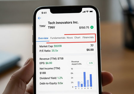 Close-up shot of a smartphone with a financial application on the screen.