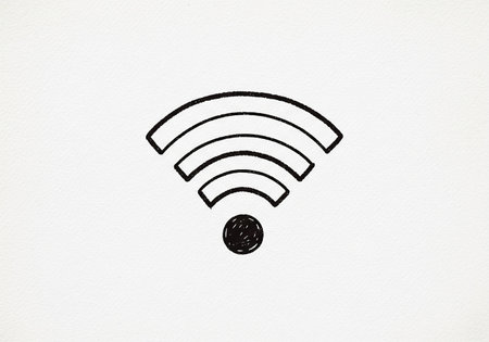 Wifi icon on white paper texture background, internet and technology conceptの写真素材