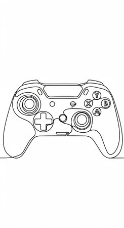 Continuous one single line game controller icon in silhouette on a white background. Linear...